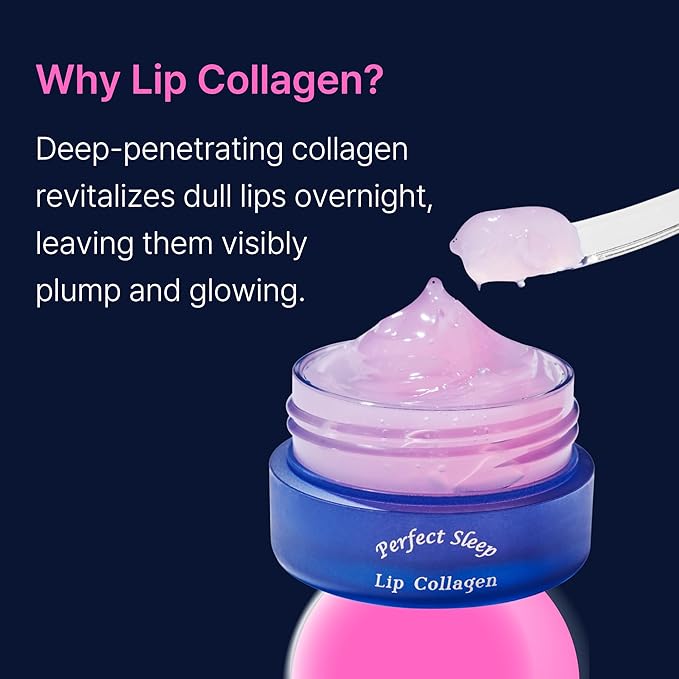 Perfect Sleep Lip Collagen 0.50fl.oz, Intensive Collagen Lip Sleeping Mask Infused with Peptides, Rice Protein & Willow Bark Extract for Overnight Plumping, Repairing & Smoothing, Korean Lip Treatment