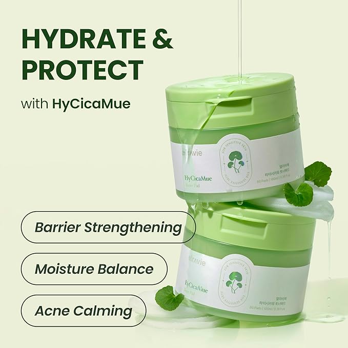 HyCicaMue Toner Pad(80 Pads) | Multi-Layer Hydration & Soothing for Redness | 7 Types of CICA, Vegan Mucin, Hyaluronic Acid | Removes Dead Skin Cells & Smooth, Clear Skin | Korean Skin Care