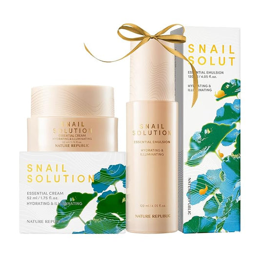 Nature Republic Snail Mucin (Emulsion & Cream) Set - Korean Skincare, Hydrating with Niacinamide, Face Moisturizer, Moisturizing Skin Care, Glow, Mucus