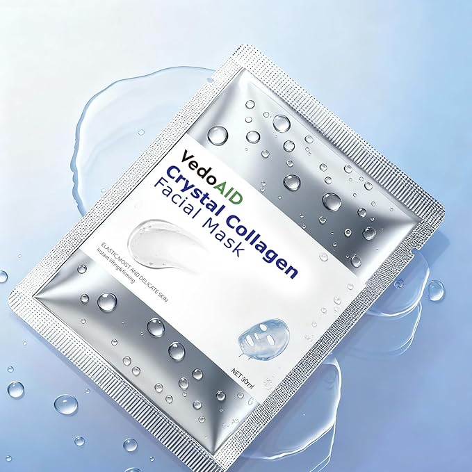 (5pc) Crystal Collagen Facial Mask, Deep Hydrating Overnight Hydrogel Face Mask, Firming & Anti-Aging Collagen Sheet Mask for Wrinkles, Pore Refining Korean Skincare for Women & Men
