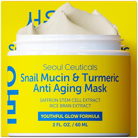 SeoulCeuticals Korean Face Mask Skin Care - Snail Mucin Turmeric Mask for Face – Cruelty Free K Beauty Anti Aging Face Mask for Healthy, Youthful Glow 2oz