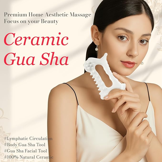 9 in 1 Ceramic Body Gua Sha Facial Tool, Face & Body Gua Sha Massage Tools, Premium Korean 괄사 Guasha Board for Face Lift, Muscle Relief, Skin Care