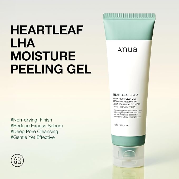 ANUA Heartleaf LHA Moisture Peeling Gel, Gentle Exfoliation, Hydrating Facial Peel, Pore Care, Dead Skin Removal, Natural Cellulose for Soothing, Vegan, Korean Skin Care (120ml/4.05 fl.oz.)