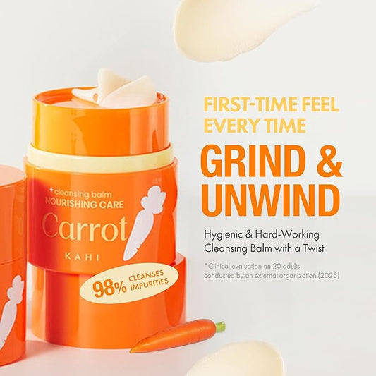 KAHI Cleansing Balm Nourish Care Carrot - Makeup Remover Balm with Carrot Seed Oil, Shea Butter & Cranberry Scrub - Gentle Exfoliating Korean Skincare 1.69 oz