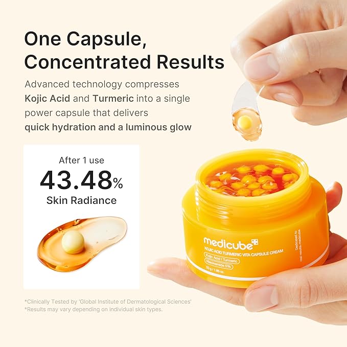 medicube Capsule Cream with Kojic Acid & Turmeric for Uneven Skin Tone | Tone Renewal & Radiance Care for troubled skin | Turmeric, Kojic, Vitamin C | Korean Skincare, 1.86 oz