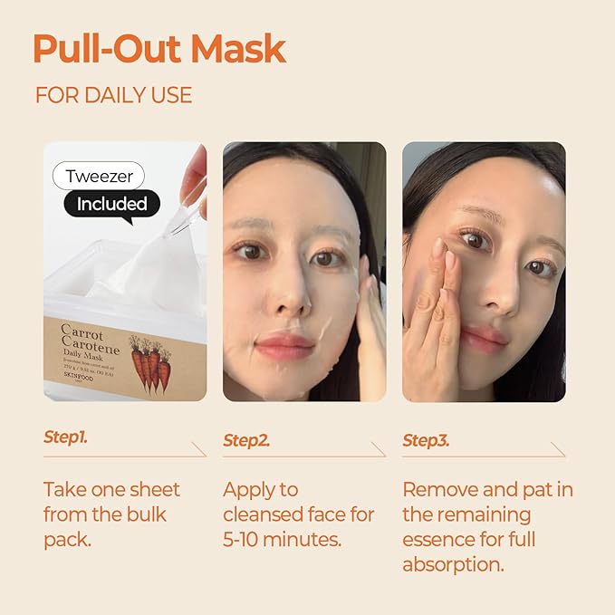 SKINFOOD Carrot Carotene Daily Sheet Mask, Korean Skincare Hack, 5-Minute Quick Hydrating, Soothing & Moisturizing Face Mask for Dry Skin, Glass Skin, Bulk Pack (30EA)