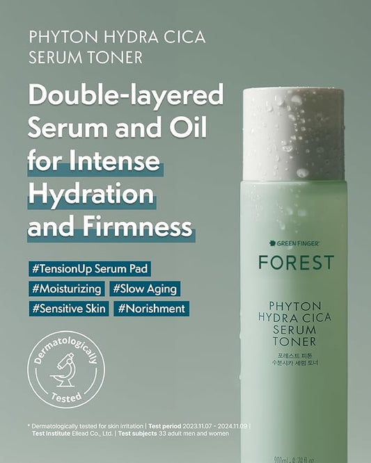 Forest Phyton Hydra CICA Serum Toner 6.76fl.oz, Moist Oil Double Layered, Long Lasting Hydration, Glowing Skin, Clean Beauty, Korean Skin Care