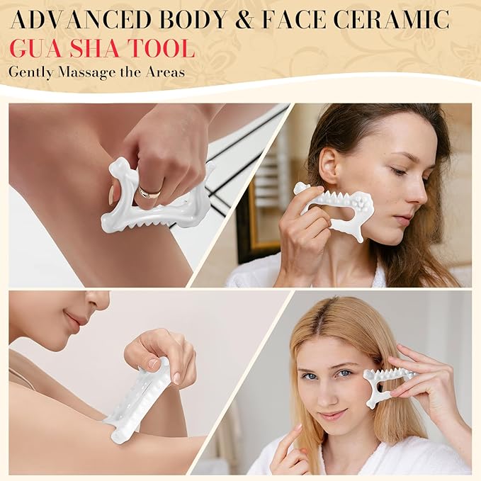 9 in 1 Ceramic Body Gua Sha Facial Tool, Face & Body Gua Sha Massage Tools, Premium Korean 괄사 Guasha Board for Face Lift, Muscle Relief, Skin Care