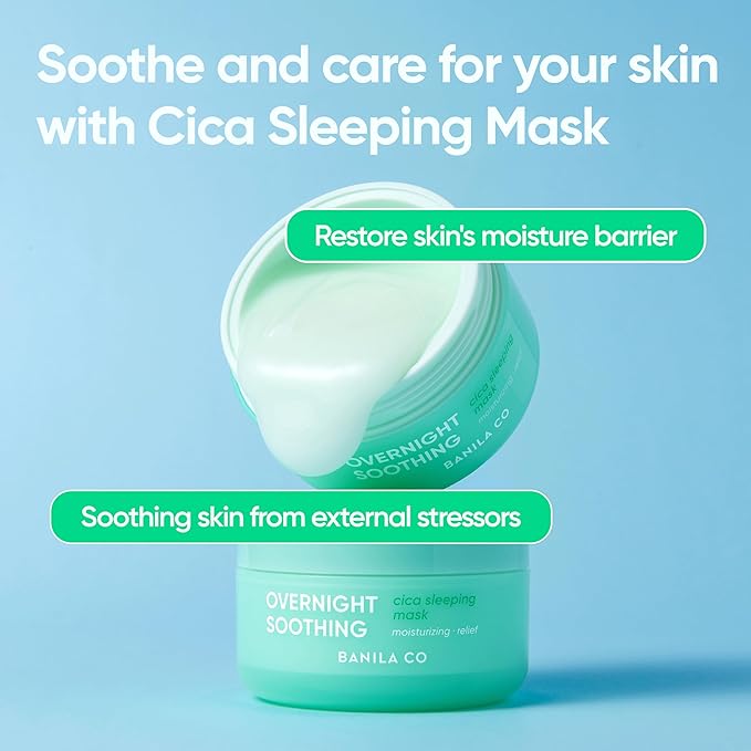 BANILA CO Overnight Soothing Cica Sleeping Mask | Centella Asiatica Water for Calming Skin | Panthenol for Intense Hydration | Korean Facial Skincare Non-Comedogenic (100ml / 3.38 fl oz)