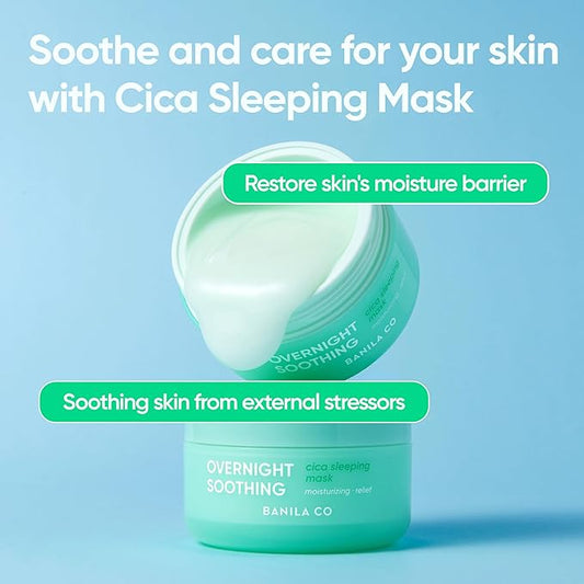 BANILA CO Overnight Soothing Cica Sleeping Mask | Centella Asiatica Water for Calming Skin | Panthenol for Intense Hydration | Korean Facial Skincare Non-Comedogenic (100ml / 3.38 fl oz)