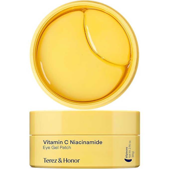 TEREZ & HONOR Vitamin C Eye Patches - 60 Pcs Korean Brightening & Hydrating Under Eye Masks with Tranexamic Acid, Hyaluronic Acid - Dark Circles, Puffiness & Wrinkle Hydrogel Pads, Vegan, No Fragrance