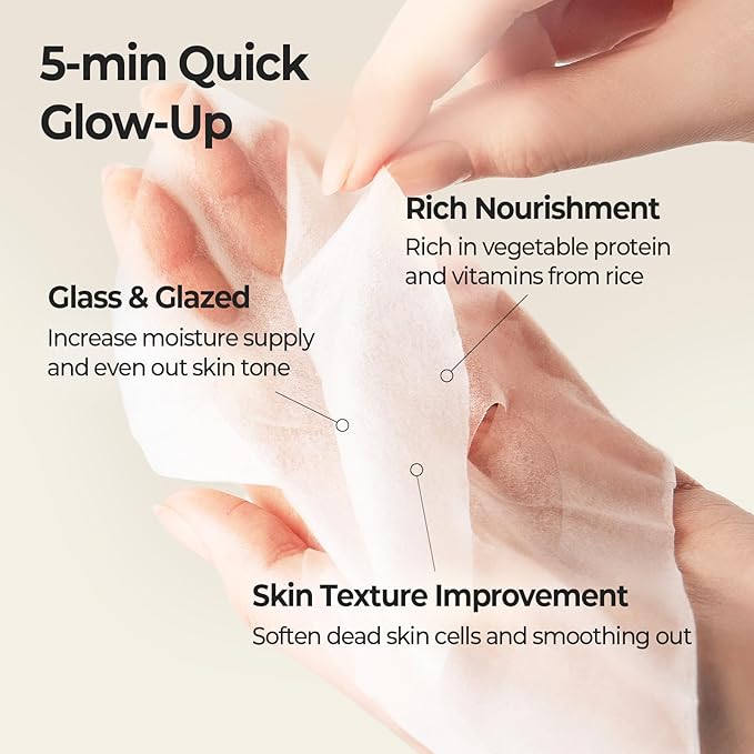 SKINFOOD Rice Daily Sheet Mask, 5-Minute Firming, Nourishing, Hydrating Face Mask for Smooth, Clear, Glass Skin, Korean Skincare, Bulk Pack (30EA)