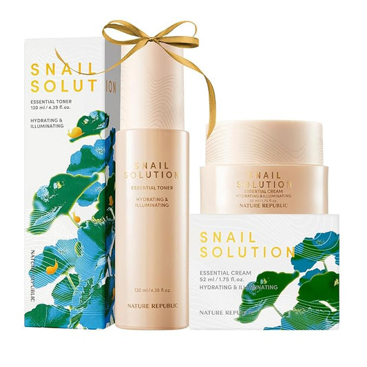 Nature Republic Snail Mucin (Toner & Cream) Set - Korean Skincare, Hydrating with Niacinamide, Face Moisturizer, Moisturizing Skin Care, Glowy Skin