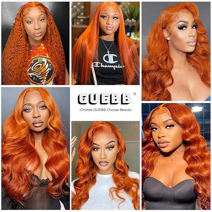 #350 Ginger Body Wave Lace Front Wigs Human Hair 13x4 HD Ginger Orange Lace Front Wig Wear and Go Glueless Orange Wigs Human Hair Pre Plucked With Baby Hair 26 Inch Colored Frontal Wig For Black Women