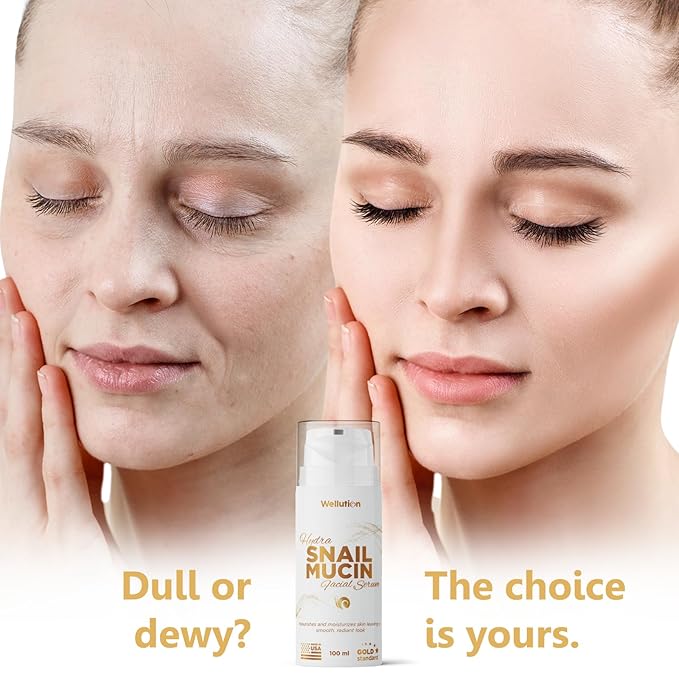 WELLUTION Snail Mucin Essence - Hyaluronic Acid Serum, Korean Anti Aging Skincare, Fragrance-Free, Non-Sticky, Made in USA