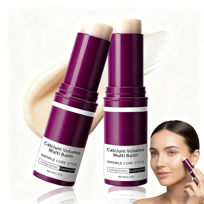 2PCS Cementerre Calcium Multi Balm Stick, Korean Calcium Volume Multi Balm, Collagen Moisturing Stick, Anti-aging, Wrinkles, Sagging, Hydrating, Firming Skin, Suitable for Eyes, Face & Neck-Rose red