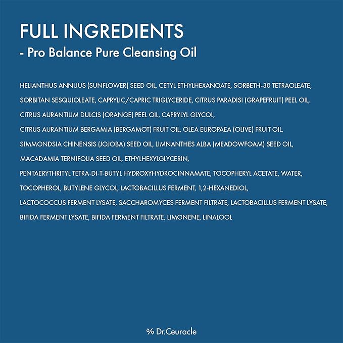 Dr.Ceuracle Pro Balance Pure Cleansing Oil - Makeup Sunscreen Remover Oil Cleanser, Korean Facial Cleanser with Hydrating Finish (155 ml / 5.24 fl. oz.)
