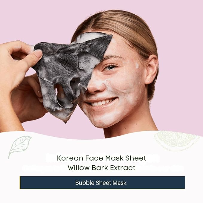 Oh K! Bubble Sheet Mask - Willow Bark - Korean Face Mask Sheet - Facial Skin Care Products - Clean Korean Skincare - Hydrating Face Sheets - 1 Pc (Pack of 3)