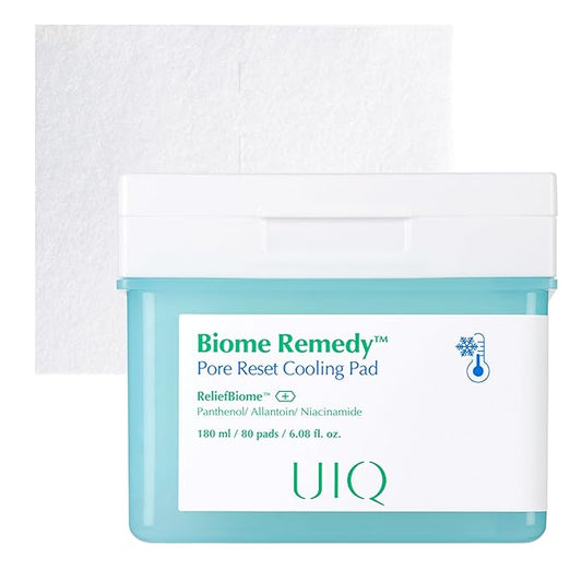 UIQ Biome Remedy Pore Reset Cooling Pad, Hydrating & Cooling Korean Toner Pads, Instant Cooling for Dry, Overheated skin, Pore Care with Panthenol, Allantoin, Niacinamide 80 Pads, 6.08 fl. oz.
