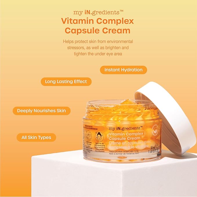 masque BAR My Ingredients Vitamin C Capsule Face Moisturizer, 3d Capsule Cream with Shea Butter, Niacinamide, Boba Vitamin C cream, Capsules for wrinkles, Korean Skin Care, 50ml