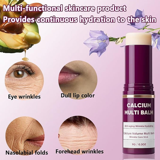 Cemenrete Calcium Multi Balm, Wrinkle Core Stick, Korean Collagen Moisturing Stick, Calcium Volume Multi Balm, Anti-Aging, Sagging, Wrinkles, Almond & Vitamin E for Lip Balm Eye Cream Neck (1PCS, 9G)