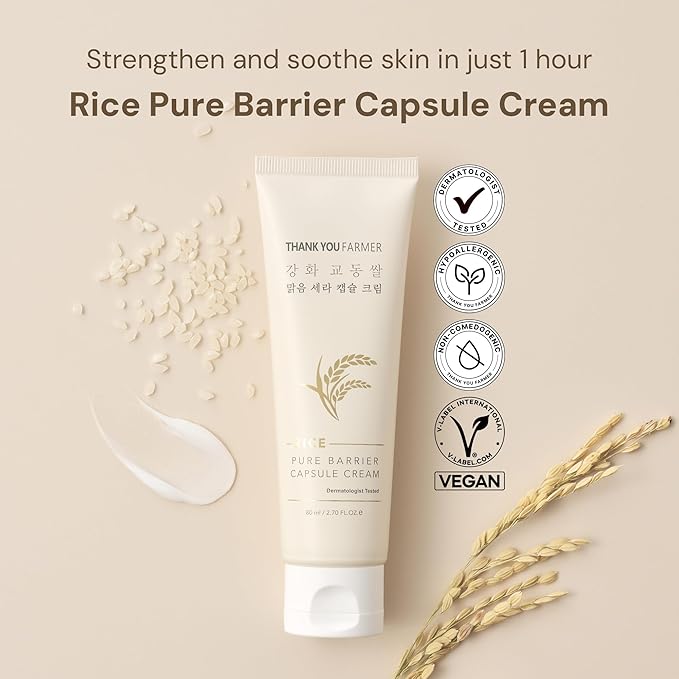 Rice Pure Barrier Capsule Cream - Moisturizing & Skin Barrier Cream | Hypoallergenic, Dermatologist Tested | Korean Skincare with Ceramide Capsules & Korean Rice Extract