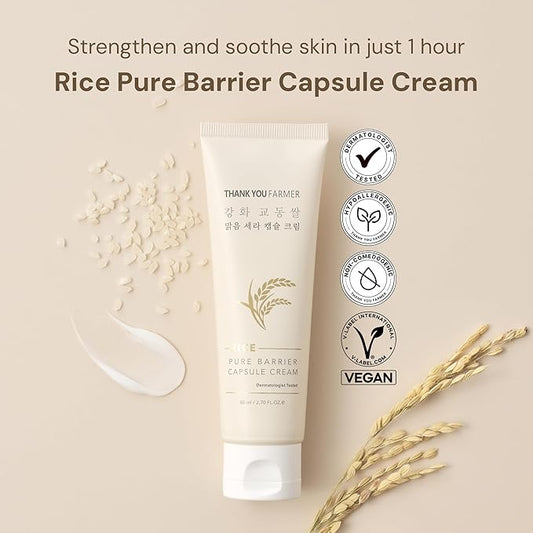 Rice Pure Barrier Capsule Cream - Moisturizing & Skin Barrier Cream | Hypoallergenic, Dermatologist Tested | Korean Skincare with Ceramide Capsules & Korean Rice Extract