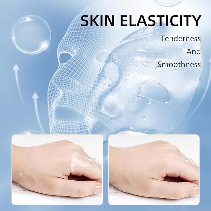 (5pc) Crystal Collagen Facial Mask, Deep Hydrating Overnight Hydrogel Face Mask, Firming & Anti-Aging Collagen Sheet Mask for Wrinkles, Pore Refining Korean Skincare for Women & Men