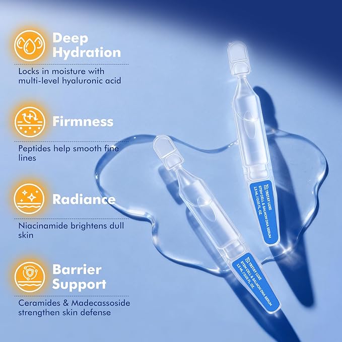 Stem Cell & Salmon DNA PDRN Serum – Microneedling Aftercare Anti-Aging Face Serum with Peptides & Hyaluronic Acid – 1.5 mL × 30 Vials, Korean Skincare Formula