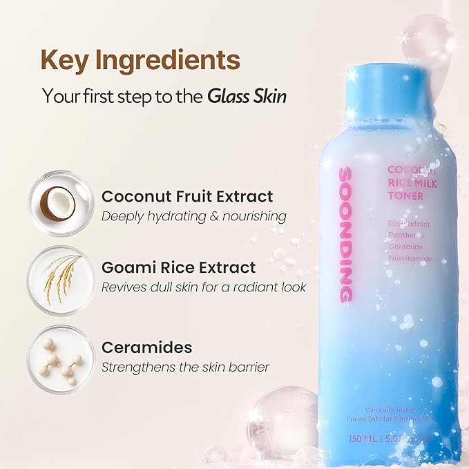 Coconut Rice Milk Toner | Calming Hydration, Smooth Skin Texture and Strengthen Skin Barrier with Rice, Panthenol, Ceramide, AHA | Fragrance-Free, Korean Skin Care (150ml/ 5.07 fl oz)