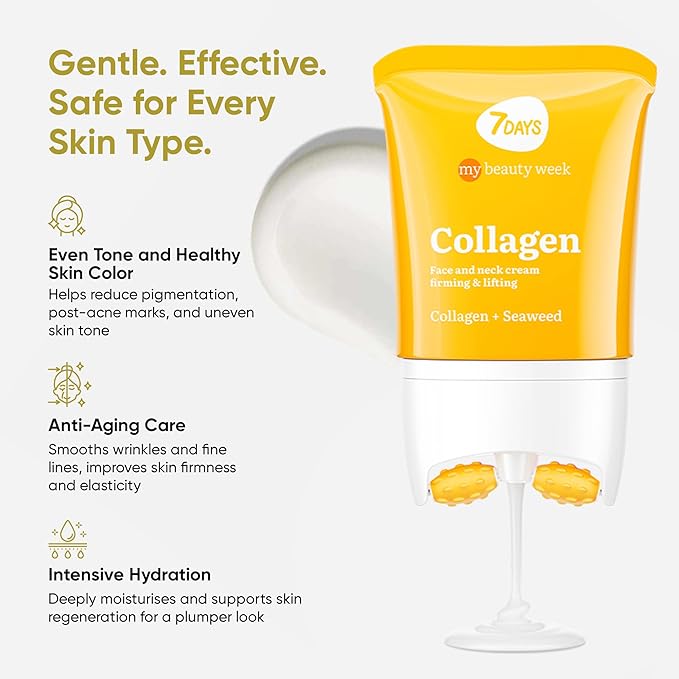 7DAYS AH8 Face & Neck Firming Cream with Collagen - Korean Anti-Aging Face Moisturizer & Neck Cream, Tightening & Lifting Neck Cream with Peptide, Includes Face Roller & Neck Massager | 2.7 fl oz