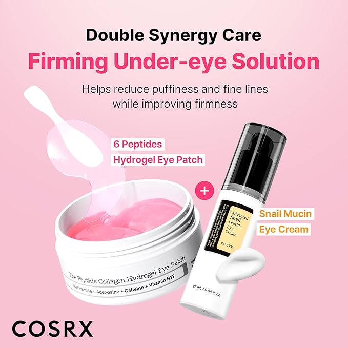 COSRX Pink Peptides Collagen Hydrogel Eye Patch for Puffy Eyes and Dark Circles, Under Eye Mask, 60 Under Eye Patches, Korean Skin Care