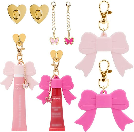 2 Pcs Lip Gloss Keychain Compatible with Summer Fridays 0.5 Oz & LANGIGE 0.35 Oz Lip Balm for Bag Wallet Keys, Silicone Cap with 2 Pcs Charm Hooks for DIY Cup & Phone