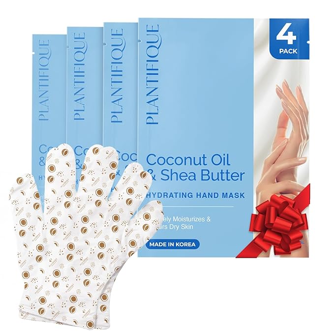 PLANTIFIQUE Hand Mask for Dry Hands – 4 Pairs Moisturizing Gloves with Shea Butter | Hyaluronic Acid & Macadamia | Korean Skincare | Vegan Spa Hand