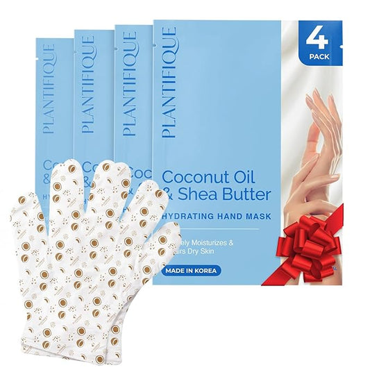 PLANTIFIQUE Hand Mask for Dry Hands – 4 Pairs Moisturizing Gloves with Shea Butter | Hyaluronic Acid & Macadamia | Korean Skincare | Vegan Spa Hand