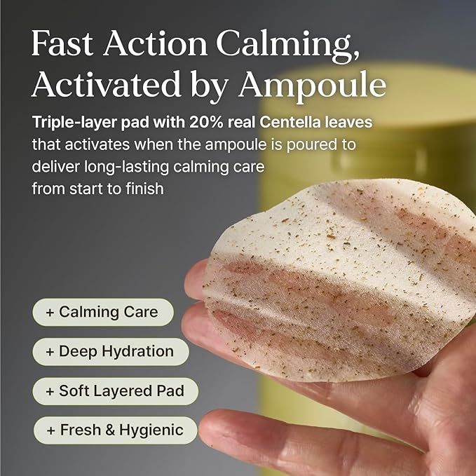 7 Relief Ampoule Pad (100 pads) – Quick Calming & Soothing Serum-Infused Toner Pads with 7 Herbal Blend, Moisturizing Comfort for Stressed and Sensitive Skin | Family-Friendly, Korean Skincare