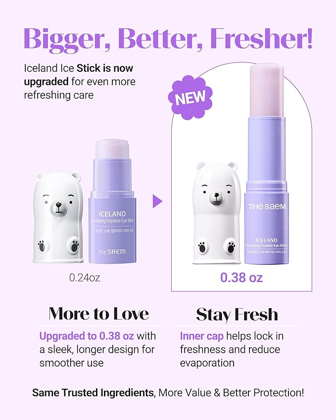 THESAEM Iceland Hydrating Peptide Eye Stick 0.38 oz 2 Pack - Elasticity, Cooling, Moisturizing Eye Balm for Loose Skin – Under Eye Treatment - Balm to Smooth Skin Texture - Daisy Flower Scent