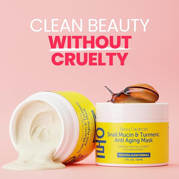 SeoulCeuticals Korean Face Mask Skin Care - Snail Mucin Turmeric Mask for Face – Cruelty Free K Beauty Anti Aging Face Mask for Healthy, Youthful Glow 2oz