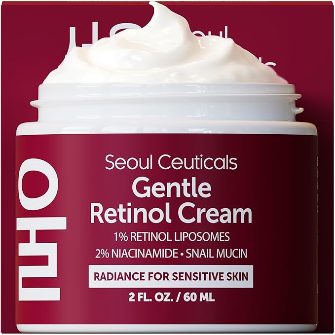 SeoulCeuticals 1% Korean Retinol Night Cream - 97.5% Snail Mucin + 2% Niacinamide Moisturizer for Face - Gentle K Beauty for Sensitive Skin 2oz