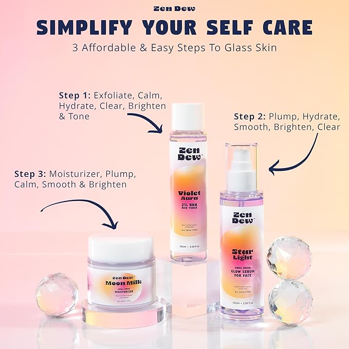 Clinically Advanced Korean Snail Mucin Serum - Star Light by Zen Dew (3.38 oz) Brightening, Anti-Aging & Hydrating K Beauty Face Serum for Glass Skin Glow – Smoothing Korean Skin Care