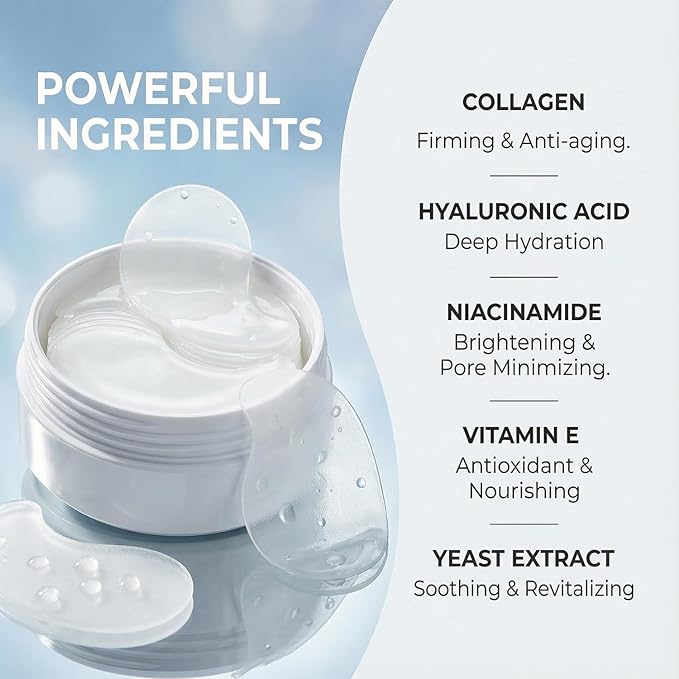 Bio-Collagen Eye Patches – 30 Pairs丨Under Eye Patches for Dark Circles, Puffiness, Fine Lines丨With Collagen, Hyaluronic Acid, Niacinamide丨Hydrating, Anti-Aging丨Korean Skincare