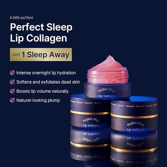 Perfect Sleep Lip Collagen 0.50fl.oz, Intensive Collagen Lip Sleeping Mask Infused with Peptides, Rice Protein & Willow Bark Extract for Overnight Plumping, Repairing & Smoothing, Korean Lip Treatment