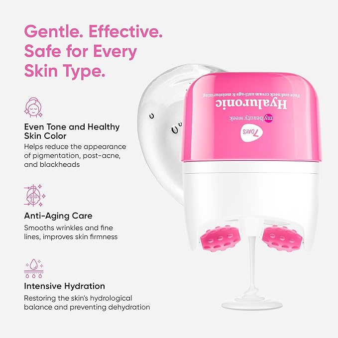 7DAYS Hyaluronic Acid Neck Firming Cream with Roller - Korean Anti Aging Face Moisturizer, 2 in1 Neck Cream & Face Cream, Brightening & Hydrating Skincare with Face Roller & Neck Massager | 1.35 fl oz