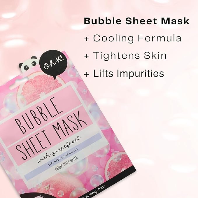 Oh K! Bubble Sheet Mask - Grapefruit - Korean Face Mask Sheet - Facial Skin Care Products - Clean Korean Skincare - Hydrating Face Sheets - 1 Pc (Pack of 3)