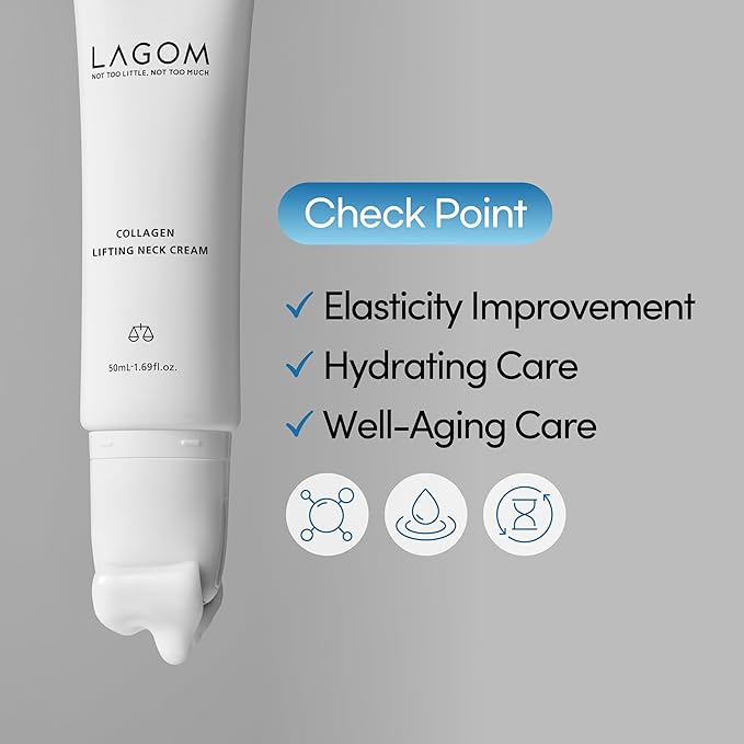 LAGOM Collagen Lifting Neck Cream with Massage Roller for Jawline and Face, Wrinkle Care, Korean Skincare 1.69 Fl Oz