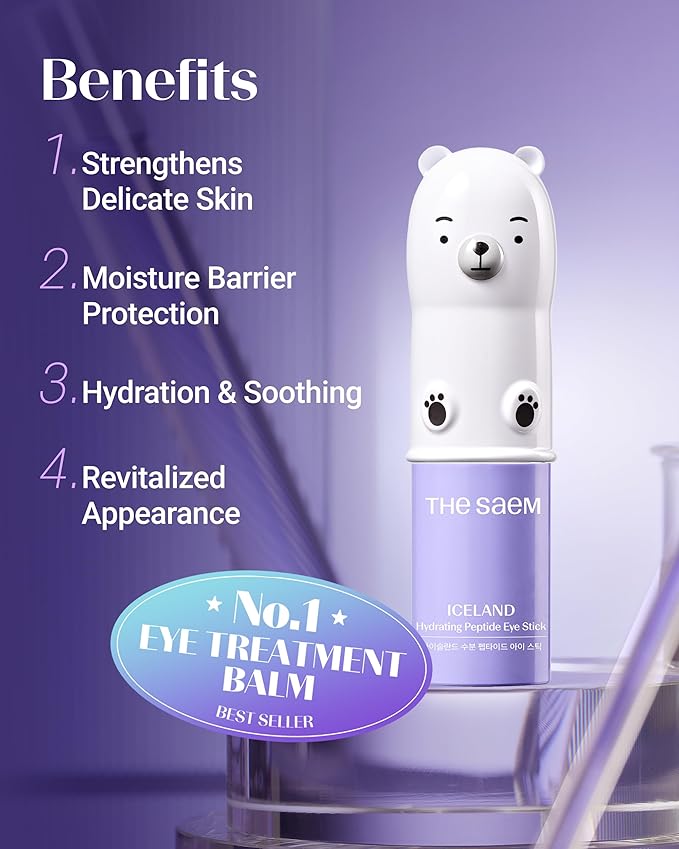 THESAEM Iceland Hydrating Peptide Eye Stick 0.38 oz - Elasticity, Cooling, Moisturizing Eye Balm for Loose Skin – Under Eye Treatment - Balm to Smooth Skin Texture - Daisy Flower Scent