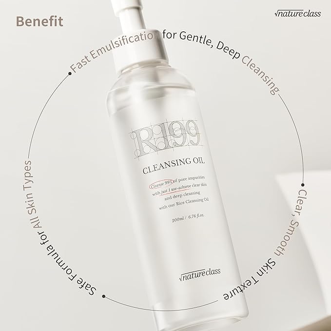 R199 Rice Cleansing Oil – Oil Cleanser for Face & Pore Care, Blackhead & Sebum Remover, Daily Makeup Remover, Double Cleansing, Sensitive Skin, Korean Skin Care, 6.76 fl oz