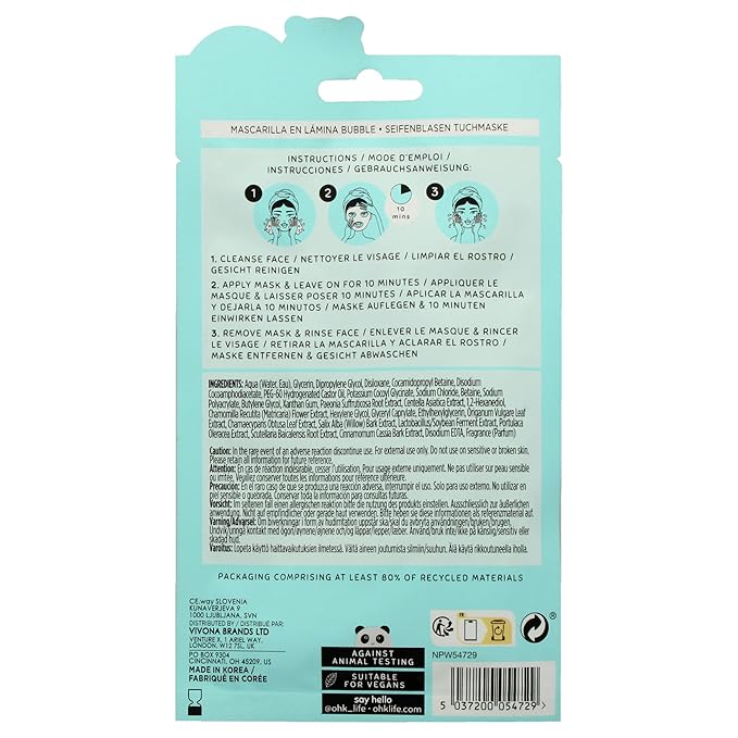 Oh K! Bubble Sheet Mask - Willow Bark - Korean Face Mask Sheet - Facial Skin Care Products - Clean Korean Skincare - Hydrating Face Sheets - 1 Pc (Pack of 3)