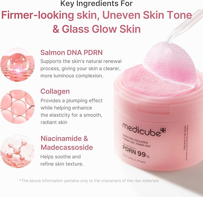 medicube Toner Pads Salmon DNA PDRN Pink Collagen Jelly Pad | Korean Gel Toner Pad | Niacinamide, Madecassoside, Retinol | Soothing, Radiance, Uneven Skin Tone | Korean Skin Care | 70 Pads (1 Pack)