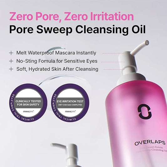 OVERLAPS Pink Desert Ectoin Cleansing Oil | Lightweight Oil Cleanser for Face, Waterproof Makeup Remover, Pore Sweeping Korean Skin Care for Oily & Sensitive Skin, 6.76 fl oz